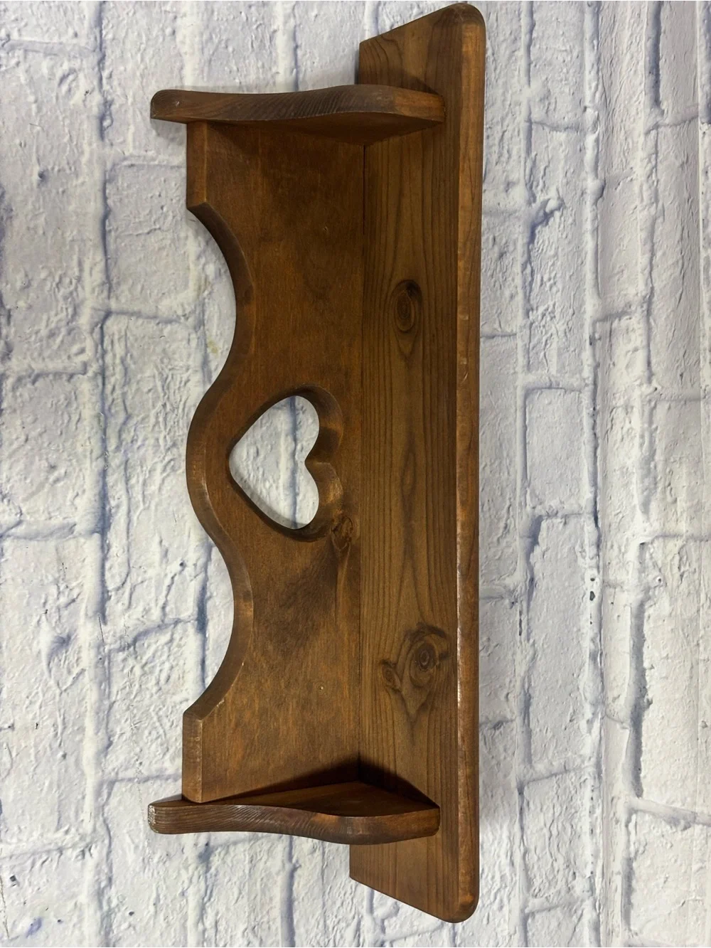 Vintage Wooden Wall Shelf • Heart Cutout • 24” • Primitive Peg Rack Cottage Core